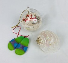 Christmas Ornaments 3pc Beach Ocean Nautical Theme Cape Cod Sand Seashell Sandal