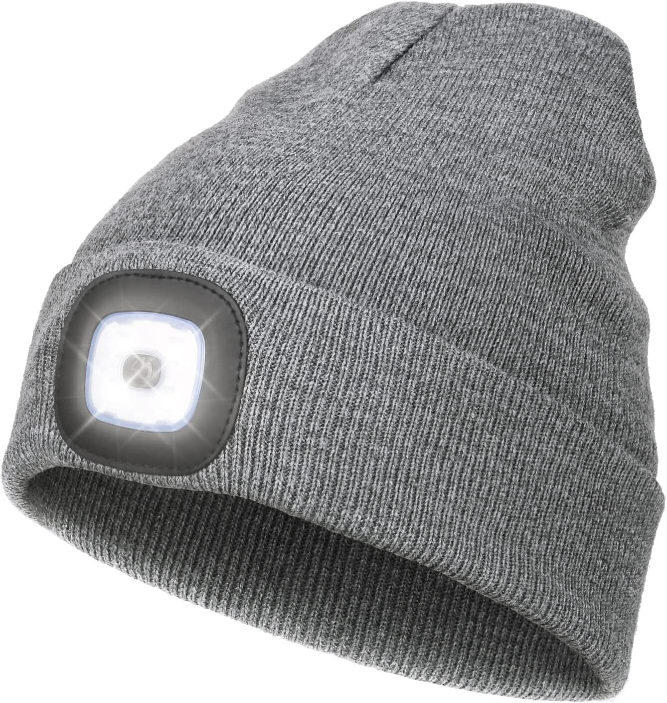 Beanie with LED,Unisex USB Chargeable Hands Free 4 LED Headlamp Flashlight -Gray-image