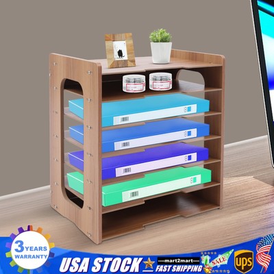 Wood Desktop Organizer Paper File Holder For Home Office Document Storage Rack