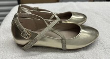 Girls Metallic Glitter Cross Strap Ballet Flats - Gold - The Childrens Place