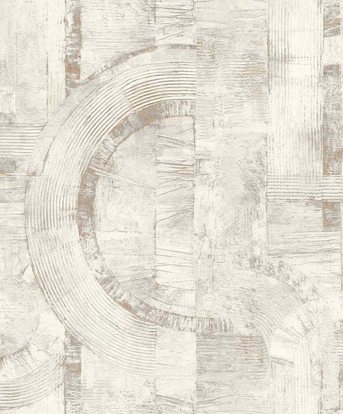 Tapete Vlies Rasch Halbkreise Grafik Weiß Grau Gold Glanz 554748 (4,60€/1Qm)-image