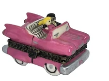 Trinket Box Midwest of Cannon Falls Porcelain Hinged Treasure Box Pink Car 1950s
