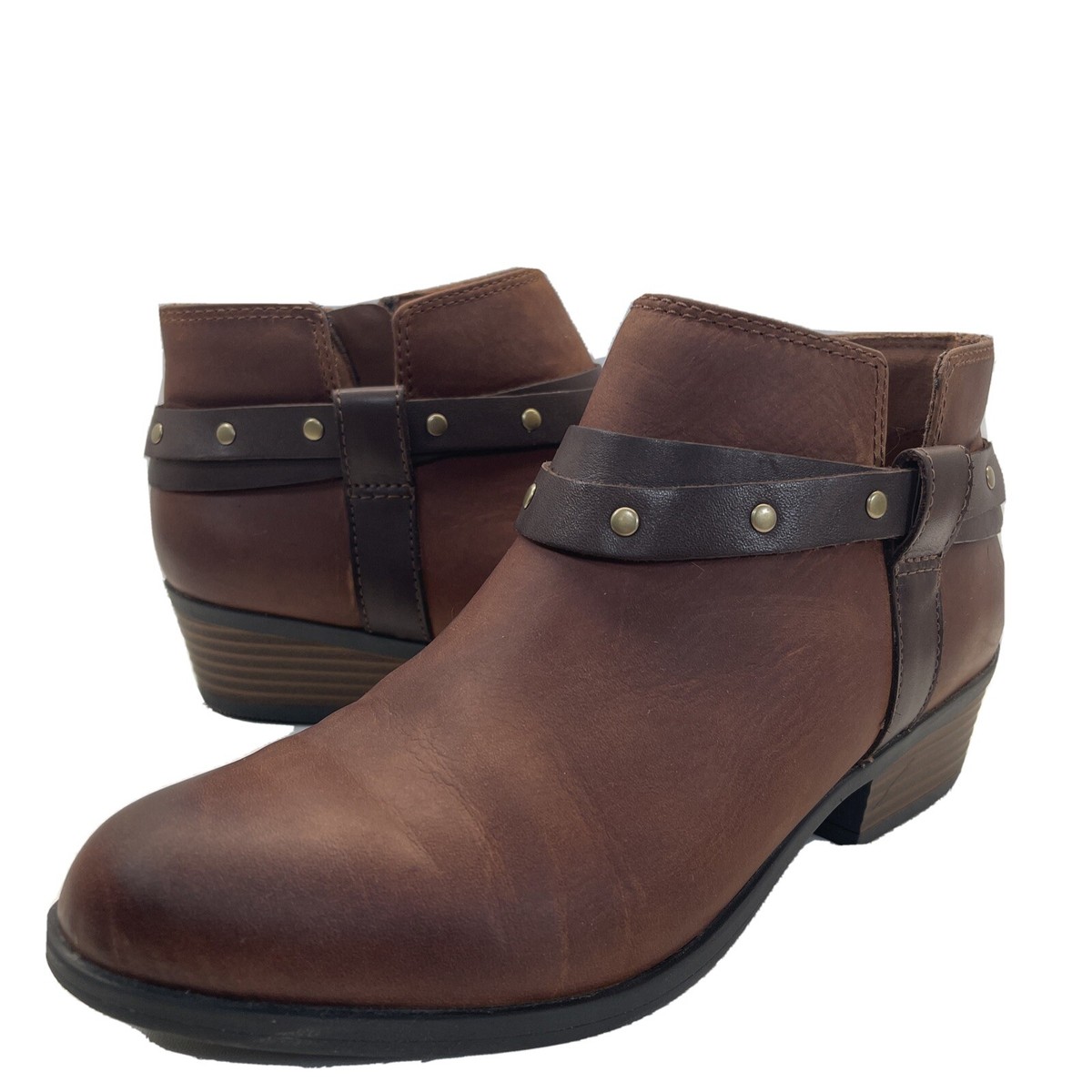 CLARKS® COLLECTION Soft Cushion Brown Leather Side Zip Ankle Boots Clarks Collection 9.5M Ankle Boots Brown Leather Soft  main image 2