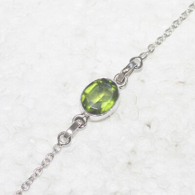 925 Sterling Silver Peridot Bracelet Handmade Gemstone Jewelry Gift For Women