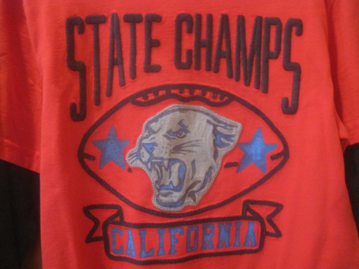 Chemise Garçon Gymboree – State Champs California Tigres – Rouge Et Bleu – Manches Longues – Taille 7 – Neuf Avec étiquette