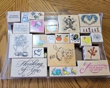 Rubber Wood Stamps Lot of 23 with Case, Set Of Mixed Lot Pre-Owned