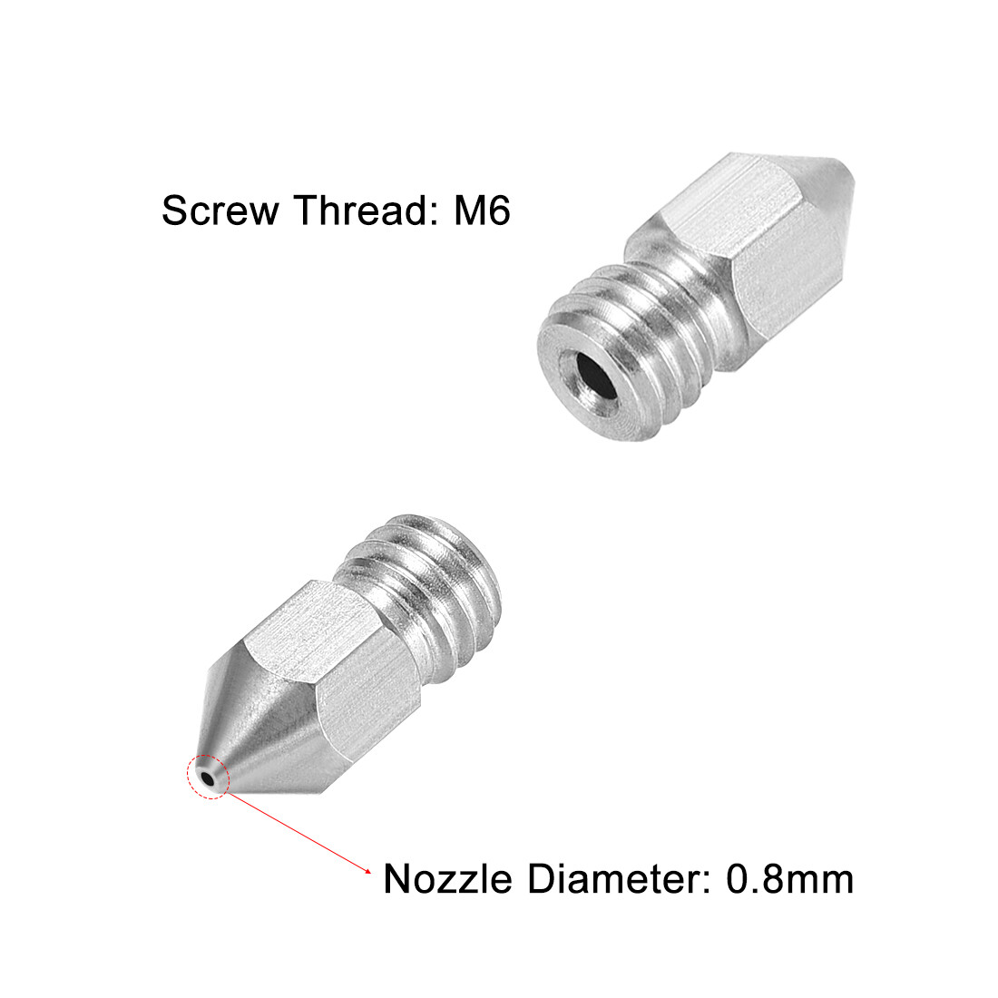 0.8mm 3D Printer Nozzle, Fit for MK8, for 1.75mm Filament Stainless