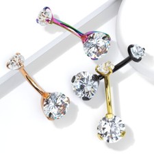 Prong Set CZ Titanium Internally threaded Navel Belly Button Ring 14g