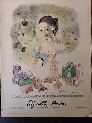 Elizabeth Arden Makeup Christmas 1947 Print Ad Du Magazine Swiss Xmas Tree Color