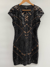 Express Sequin Dress Short Sleeve Women Size Medium Black Swiftie Formal Party