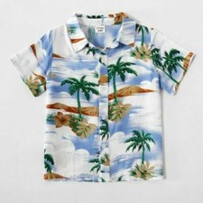 Boy's Hawaiian Blue Tropical Palm Tree Floral Luau Aloha Rayon Camp Shirt NWT