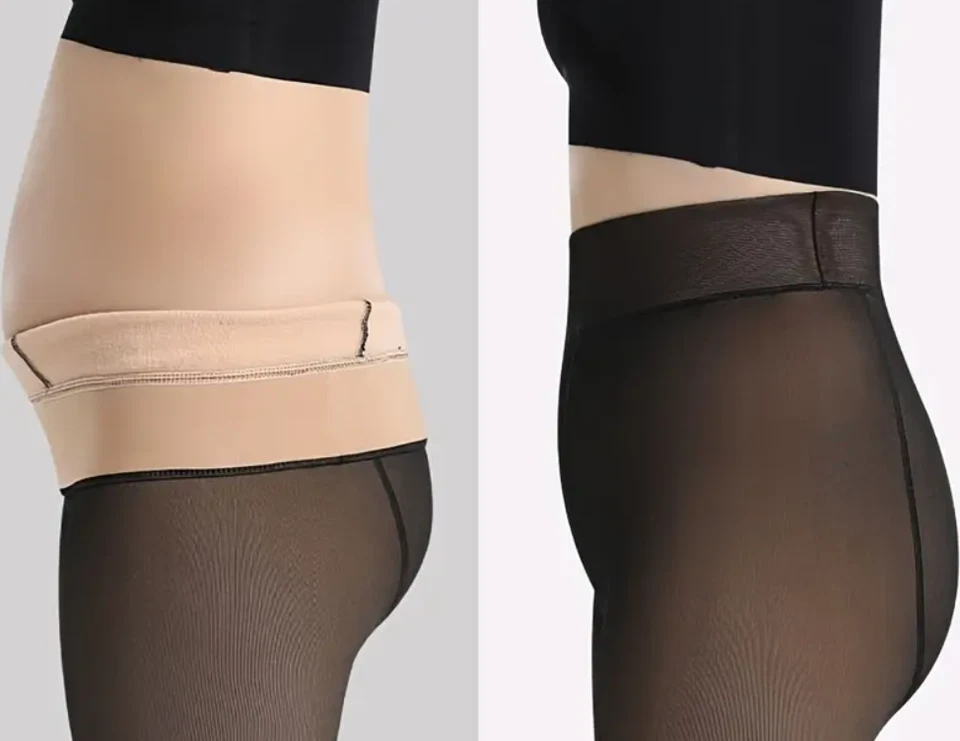 Meia-calça feminina forrada termicamente, preta semi transparente que parece real tom de pele - Imagem 4 de 4