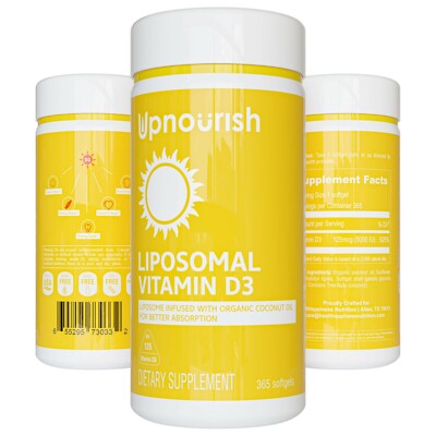 UpNourish Liposomal Vitamin D3 5000 IU (125 mcg) - 1 Year Supply - 365 softgels