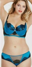 ann summers Adalicia Blue Black Plunge Bra 32C Shorts 10