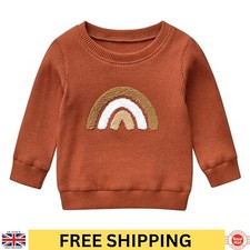 Baby Boys Girls Waffle Jumper 18-24 Months Long Sleeve Brown Pullover Sweater