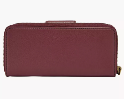 Fossil Madison Zip Clutch Red Wine Leather Wristlet SSWL2228609