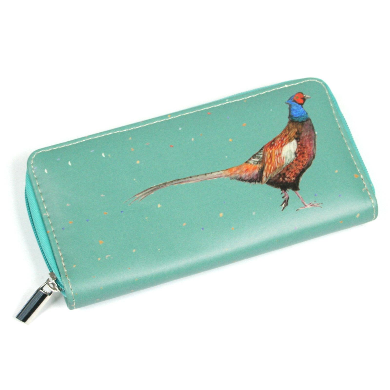 Black Ginger Kat Jackson British Artist Pheasant Bird Blue Large Zip Purse Fun