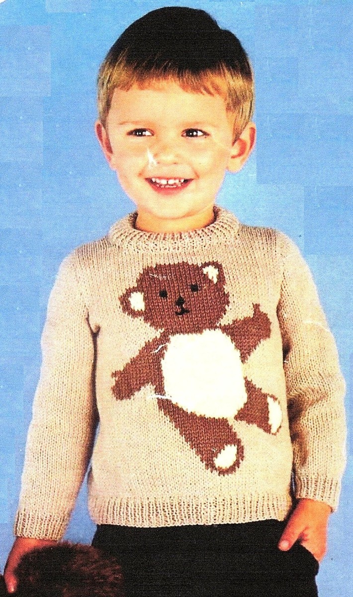 Childs Teddy bear jumper knitting pattern in Sweater, Pullover