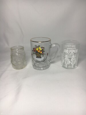 Vintage Shot Glasses Jim Beam Seagram's 100 Pipers Shot Mug Grandma's Love
