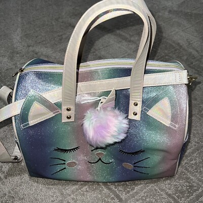 Under One Sky Unicorn Kitty Cat Duffle Tote Travel Gym Bag With Charm 15''X 12''