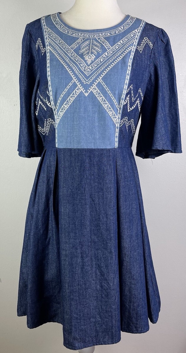 chinese dress ladies Martha Embroidered Chambray Dress Blue / S main image 1