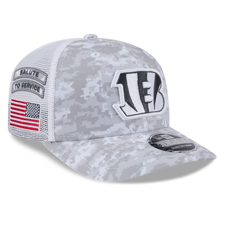 Cincinnati Bengals 2024 New Era Salute To Service 9SEVENTY Trucker Snapback Hat