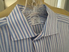 BROOKS BROTHERS Men's REGENT Non Iron Blue Striped Dress Shirt Size 15-34/35"