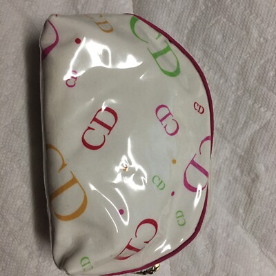 Vintage Christian Dior makeup pouch off white /multicolors CD Half Moon Rare