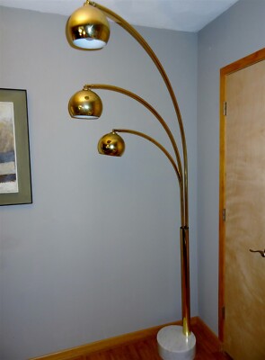MCM Mid Century Guzzini 3 Arm ARC Brass Floor Lamp * Marble Base * Made In Italy