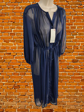 BNWT UNIQLO XSMALL NAVY DRESS 3/4 SLEEVE CHIFFON MIDI COVER UP UNLINED WOMENS XS