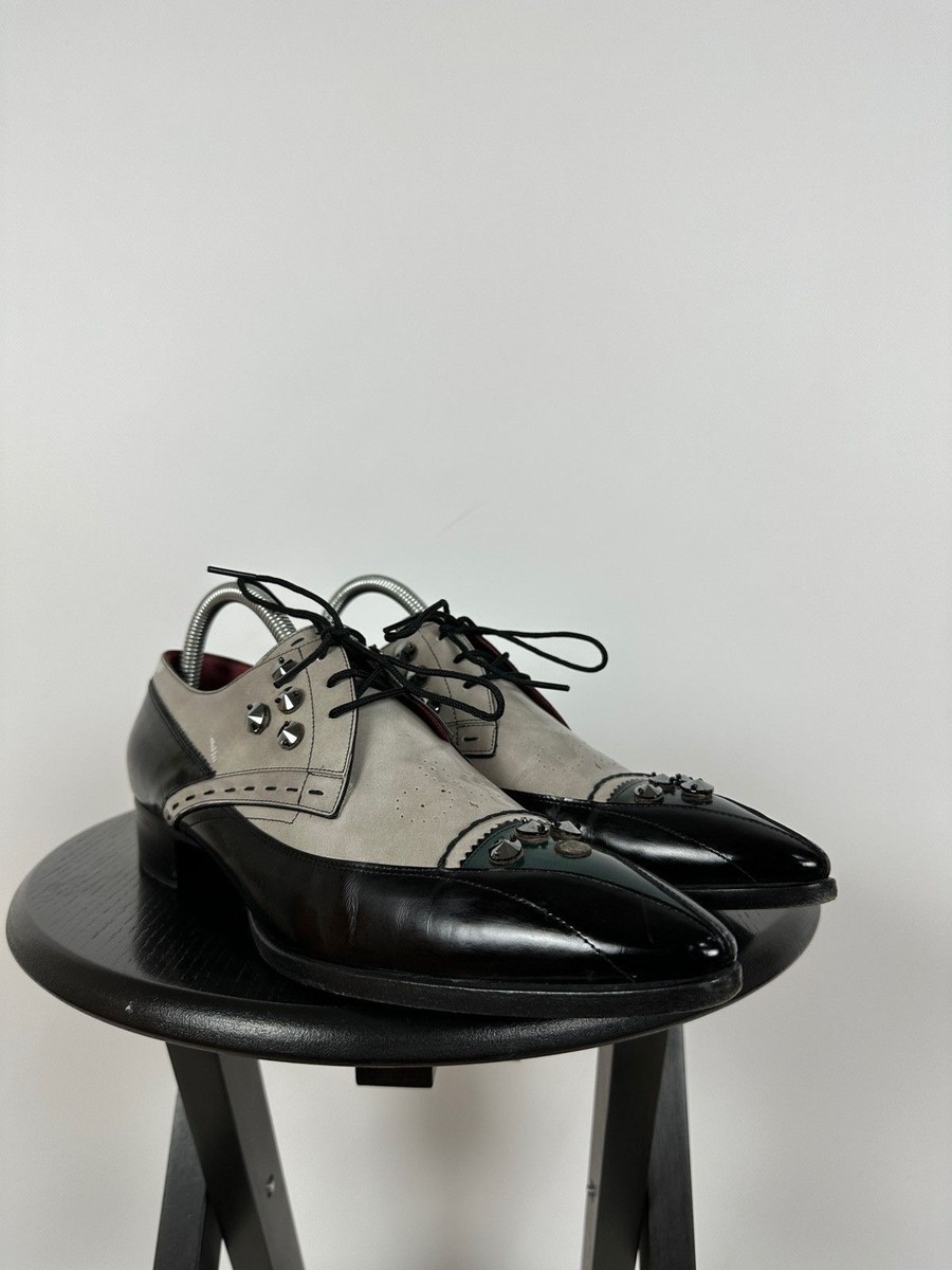 Men's Prada Studded Rhinestone Two-Tone Oxford Dress Leather Shoes
