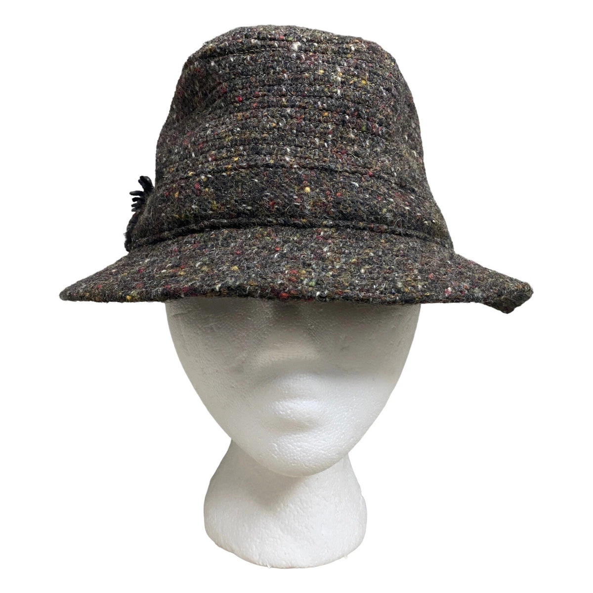 Orvis Tweed Fedora Hat Pure New Wool Size Small Bucket Hat Made In Ireland  VTG