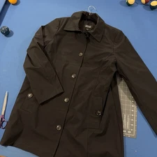 Dennis Basso A-Line Swing Coat / Jacket Women’s L Black Softshell Button - New