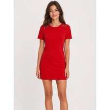 Tommy Hilfiger Red Short Sleeve Mini Dress with Shoulder Grommet Detail