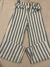 SUGARHIGH LOVESTONED WOODY PANT - BLUE WHITE Size 6 Made In The USA