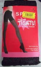 Spanx Sz A High Waisted Tight-End Tights Black/Rainbow Shimmer semisheer shaping