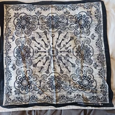 Black White Floral Paisley Print Bandana Cotton Hanky Scarf Boho Biker