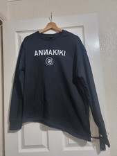 AnnaKiki Womens Black Assymetric Hem Sweatshirt Designer Logo Oversized Size M