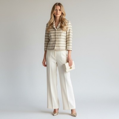 Marella Shimmering Striped Blazer Jacket Cropped 3/4  Sleeve Snap Front Size 4
