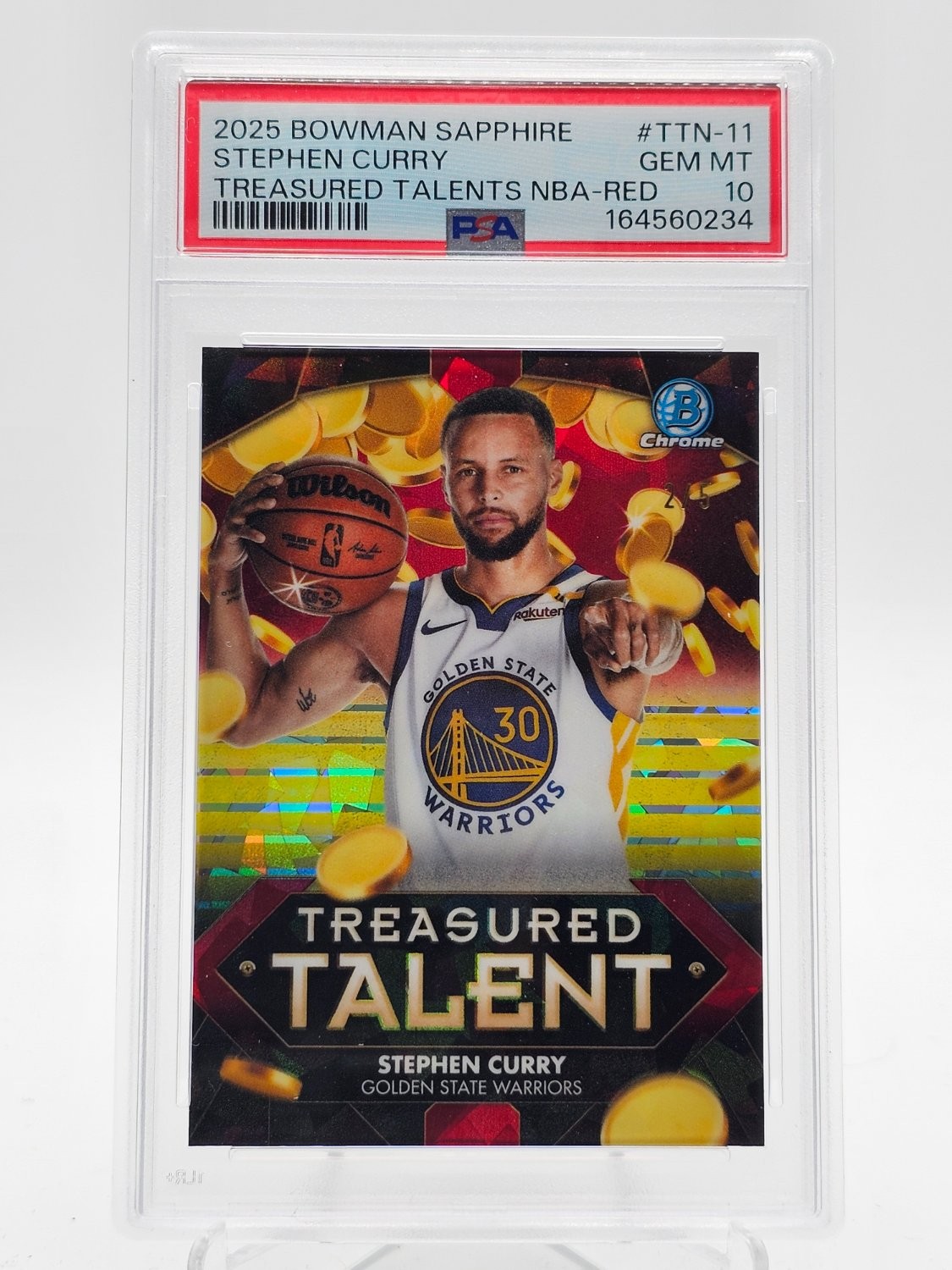 STEPHEN CURRY 2025-26 BOWMAN CHROME SAPPHIRE TREASURED RED /5 PSA 10 Q4736