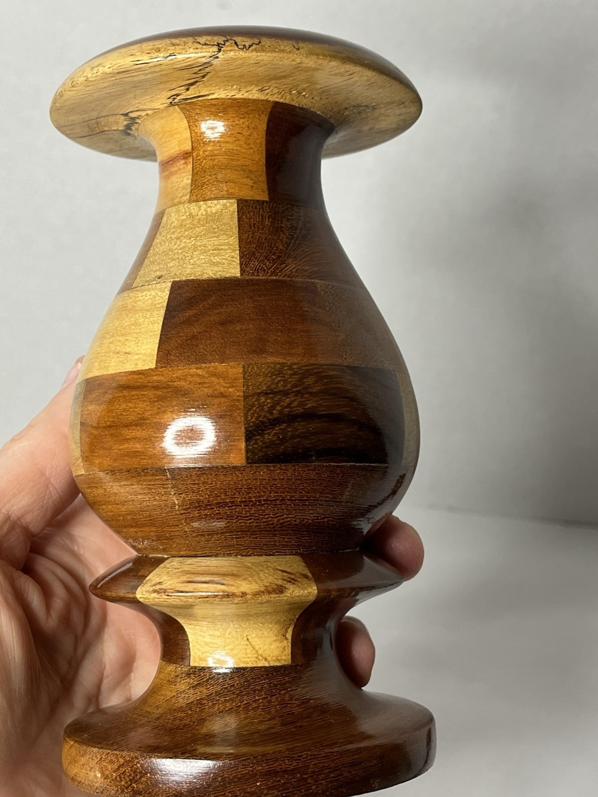 6.5" Vase Hand Crafted Turned Wood Marquetry Craftsmanship Various Types Woods