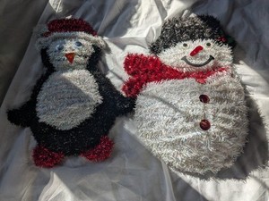 Snowman And Penguin 19 Inch Tinsel Christmas Decorations Wall Hanging