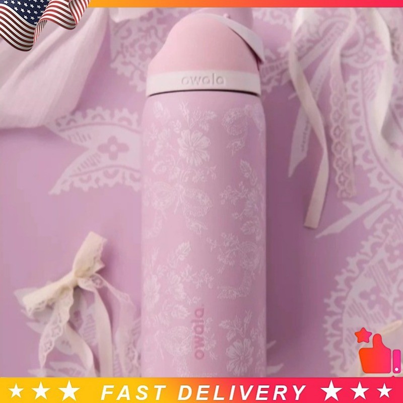 32oz Owala Freesip Girl Pink Ribbon Toile UO Urban Outfitters Cup