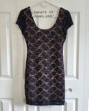 Mimi Chica Mini Dress Black Rose Lace Pink Nude Lining Med Form Fitting
