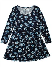 VINTAGE Womens Velvet A-Line Dress IT 44 Medium Navy Blue Floral DC62