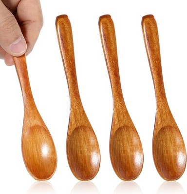 4PCS Mini Wooden Spoon, 5 Inch Short Handmade Spoons for Salt, Honey, Tea,