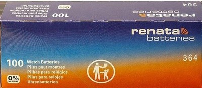 Renata 364  100 FRESH BATTERIES*NEW PACKING* SR621SW  0% MERCURY SWISS MADE