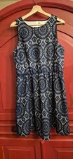 Tacera Womens Size Large Blue Lace Overlay Over White Nautical Boho Style EUC
