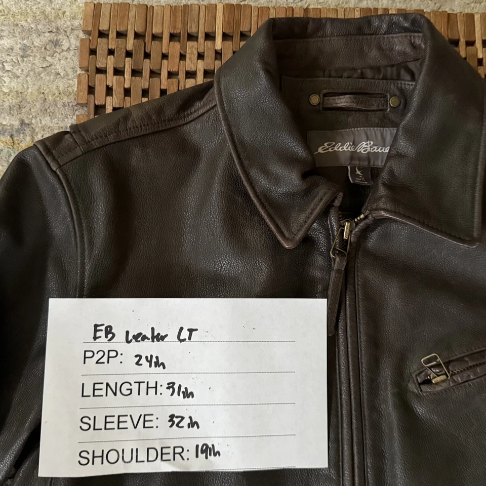 Chaqueta Eddie Bauer Cuero Cinturón Café Corredor Motocicleta Moto Marrón Grande Alta Foto 3 de 3