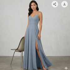 Azazie bridesmaid prom formal Haleigh Steel Blue Chiffon Lace Maxi Dress - Wom